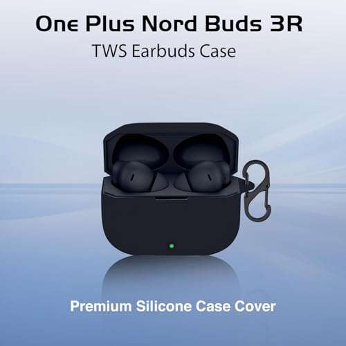 LIRAMARK Silicone Cover Case with Carabiner Compatible with OnePlus Nord Buds 3r (Black) 5
