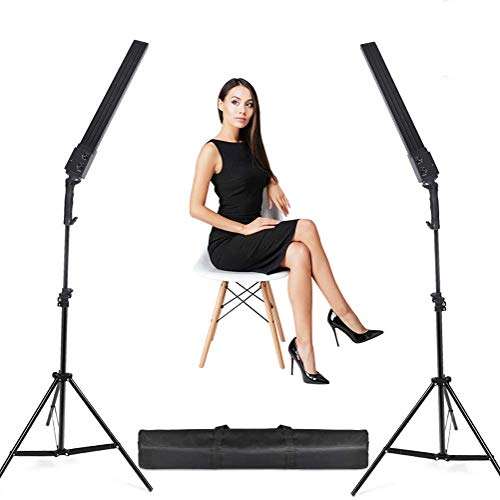 24W Bi-Color LED Dimmable Video Handheld Studio Lights 3200K~5500K Photography Continuous Output Lighting Lamps Kit with Stand Tripod for Camera Photo Studio Shooting,YouTube,Live-2Pack 2