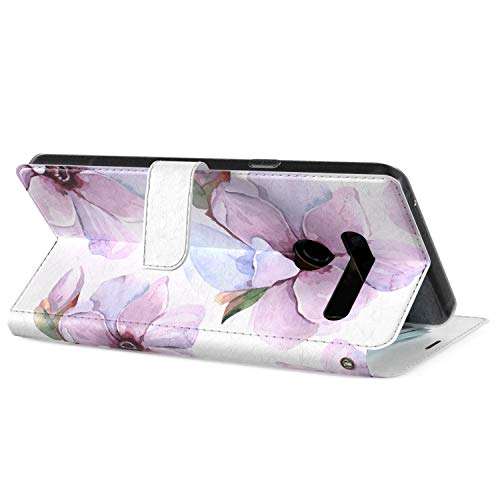 Mertak Wallet Case Compatible with LG Velvet 5G G8 ThinQ G7 V60 V50 V40 K61 W30 Floral Pastel Bloom Slim Fit Lightweight Japanese Protective Cover Card Holder Folio PU Leather Flowers Flip Magnolia 4