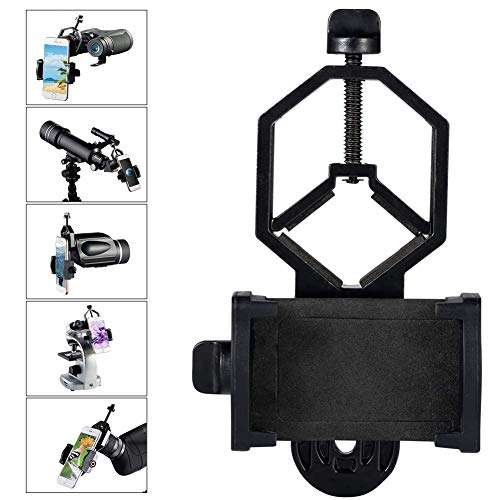 Apofly 1PC Telescope Phone Mount Cellphone Telescope Adapter Mount Metal Black Work with Binocular Monocular Spotting Scope Microscope for iPhone Samsung HTC 6