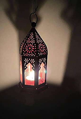 Imrab Creations Decorative Moksha Hanging Lantern | Laltern | Laltain Lamp with Tealight Candle Holder (Red, Set of 6, Combo) 5