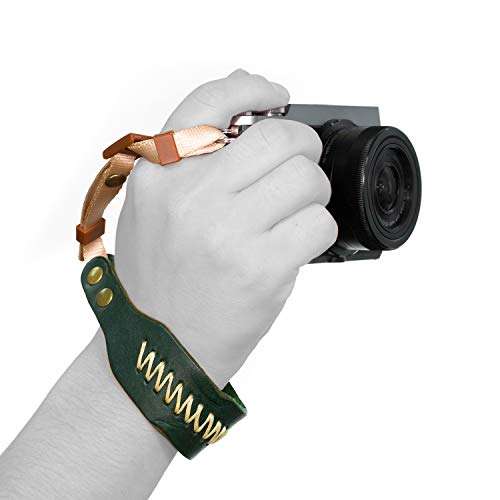 Megagear MG930 Leather Wrist StrapComfort Padding, Enhanced Hand Grip Stability and Security for All Cameras (SLR / DSLR)One Size Fits All, Green 2
