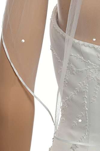 2T 2 Tier 1/8" Ribbon Crystal Circular Veil - Ivory Fingertip Length 36" V511 4