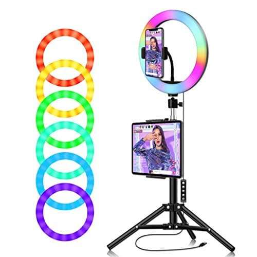 QAZWC-A1 10 RGB Ring Light with Stand,15 Colors Selfie Beauty Ring Light with Tripod Stand/Phone Holder/Wireless Remote Dimmable for Makeup, YouTube 2