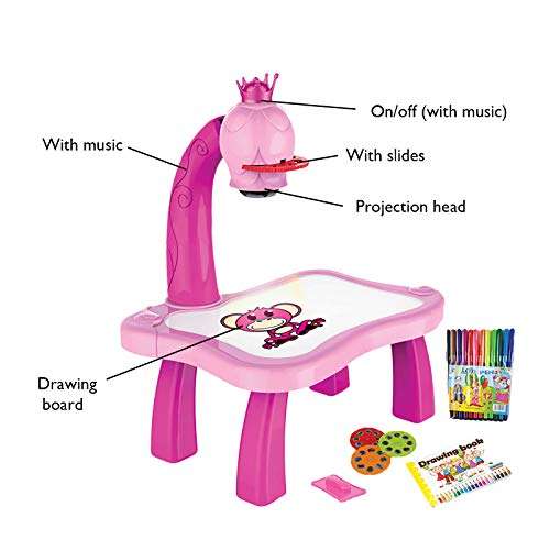 Child Learning Desk Home Projector Learning/Drawing Painting Set, Projecting Images to Help Kids Trace and Draw Educational Fun Educational Toys for Boys and Girls (Pink) 3