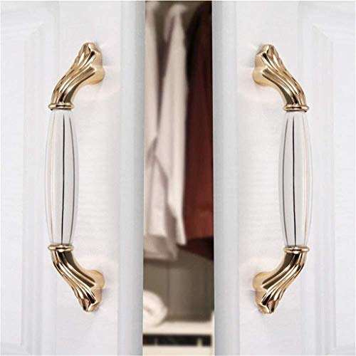 2 PCS Golden Color Ceramic Wardrobe Thick Zinc Alloy European Style Sliding Door Handle Drawer with Screws Door Handle 192mm Hole Distance 1201 3