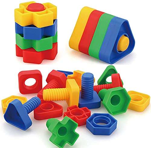 Preschool Big Size Nuts and Bolts Blocks for Kids and Toddlers - Shape and Colour Matching Screw Educational Montessori Building Construction Toy Matching Activities for 3 4 5 6 Year Old Boy and Girl 4