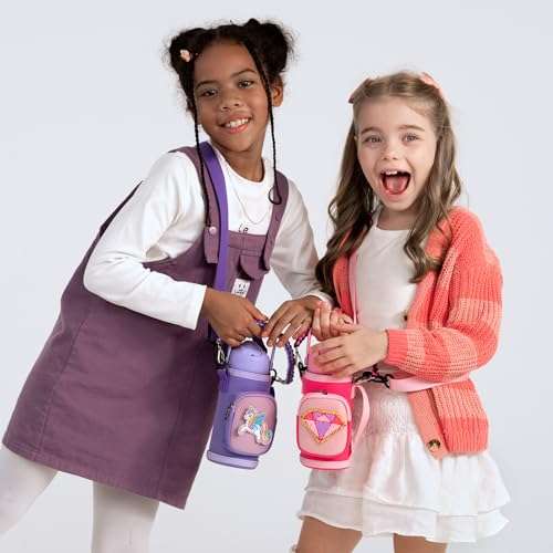 Choco Mocha Kids Water Bottle For School, Kids Insulated Water Bottle Stainless Steel, Girls Water Bottle 14Oz Gift, Pink Leopard 6