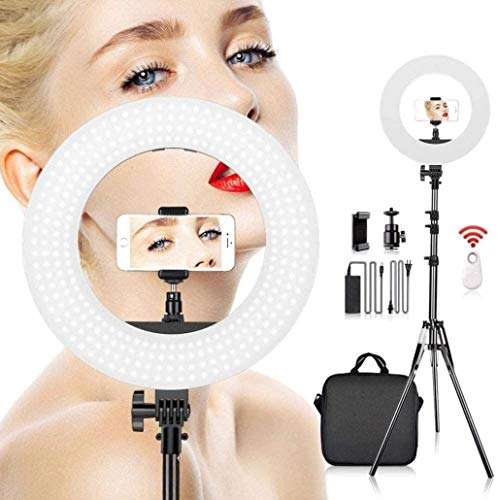 LED Ring Light with Stand and Phone Holder Kit Outdoor Light Emitting Ring Light with 2M Tripod for Self Portrait Video Shooting Video Blog 14 Inch / 36cm Adjustable Halo 5500K 45W 2