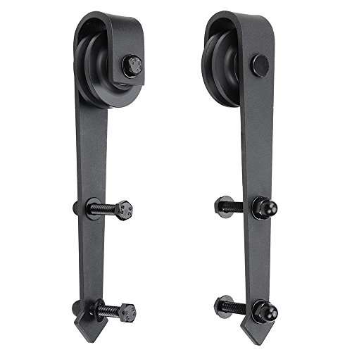 LeeMas Inc 2Pcs Black Steel Sliding Barn Roller Interior Wood Door Wheel Set Hardware Hangers Replacement Arrow Shape for 1/4 Thickness Flat Rail 6