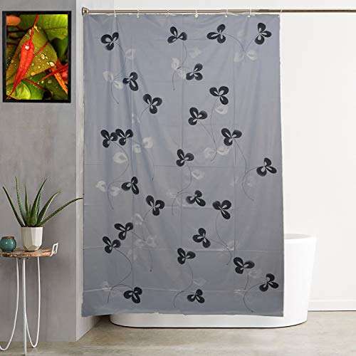 Heart Home Floral Design 7 Feet Shower Curtain with 8 Hooks (Grey)- CTHH06252 2