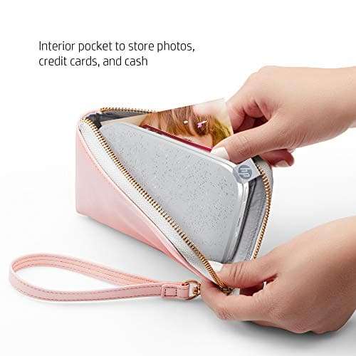 HP Sprocket Wallet Case - Portable Photo Printer Protective Soft Case with Side Pocket and Wrist Strap -Blush (4NC15A) 4