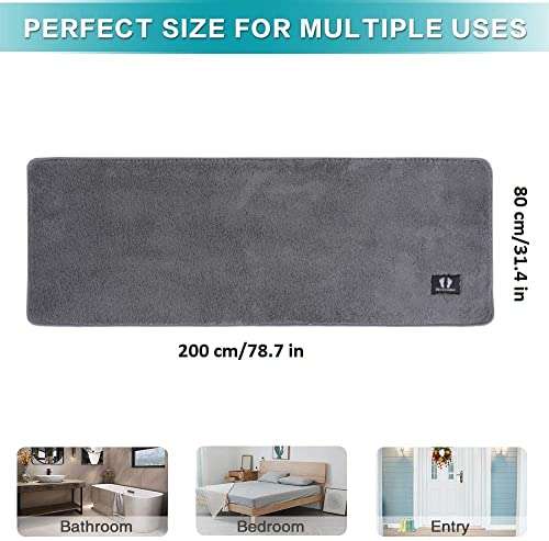 Soft and Absorbent Bathroom Mat Rug 80 x 200cmNon Slip Bath Mat Thickened Bath Rug, Washable Bedside Rug Carpet for Shower, bathtub, Kitchen and hotel, Floor Mat Carpet for Living Room and Bedroom (3) 3