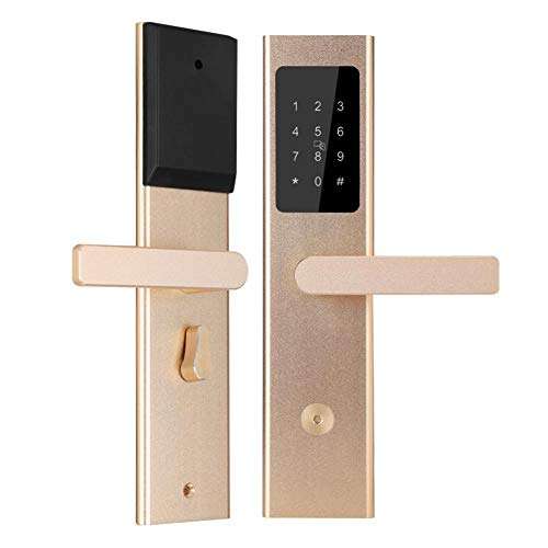 Smart Door Lock, Ultrathin Security Entry Door Lock with Bluetooh APP+Card+Password +Mechanical Key for Home/Hotel/Apartment, Door Lock Lever ((Gold)) 2