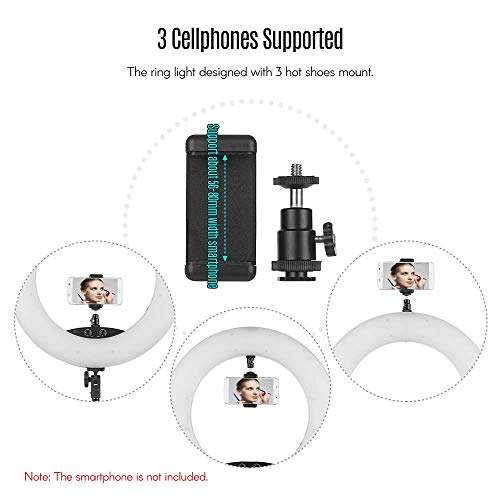 18 Inch Dimmable SMD LED Ring Light Kit 48W Stepless Brightess Adjustment 3200K-5600K Lighting Ringlight with Tripod Stand Carrying Bag Cell Phone Holder Hot Shoe Adapter 4