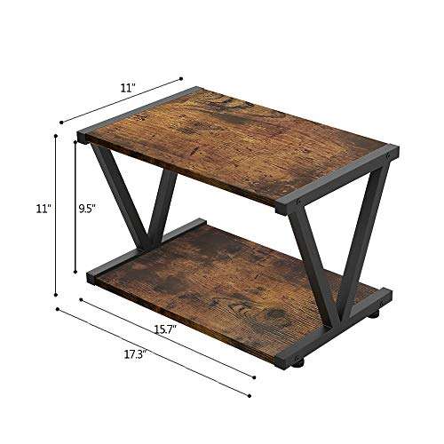 VEDECASA Retro Desktop Printer Stand 2 Double Tiers Wood Printer Shelf Rustic Industrial Farmhouse Wood Storage Book Shelf Organizor for Home Office Stylish Sturdy V Shaped 4