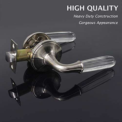 Interior Door Knobs Handles Modern Glass Door Knobs Passage Door Levers with Contemporary Satin Nickel Finish, Keyless Drop Door Handlesets for Hallway Closets, Reversible Handing - 2 Pack 3
