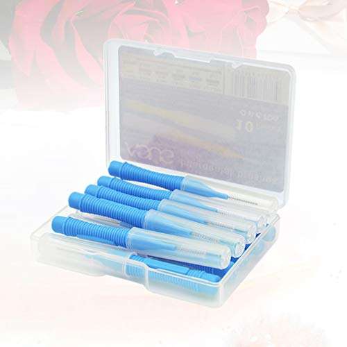 HEALLILY Interdental Brush Cleaner Interdental Slim Brush Toothpick Tooth Flossing Head Oral Dental Care Supplies 10pcs (Blue) 6