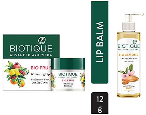 Biotique Bio Fruit Whitening Lip Balm, 12g & Biotique Almond Oil Ultra Rich Body Wash, Botanical Extracts, 200 ml 2