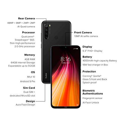 Redmi Note 8 (Space Black, 4GB RAM, 64GB Storage) | Snapdragon 665 Processor | 48 MP Quad Camera 3