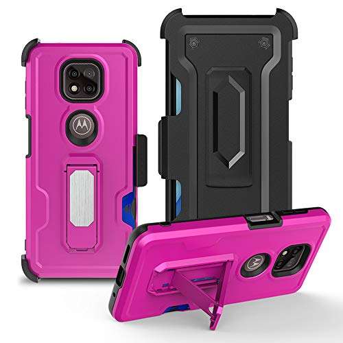 Ranyi Moto G Power 2021 Case, Full Body Protection Rugged Holster Armor Case with [Belt Swivel Clip] [Built-in Kickstand] [Credit Card Holder] Case for Motorola Moto G Power (2021) 6.6 -hot Pink 2