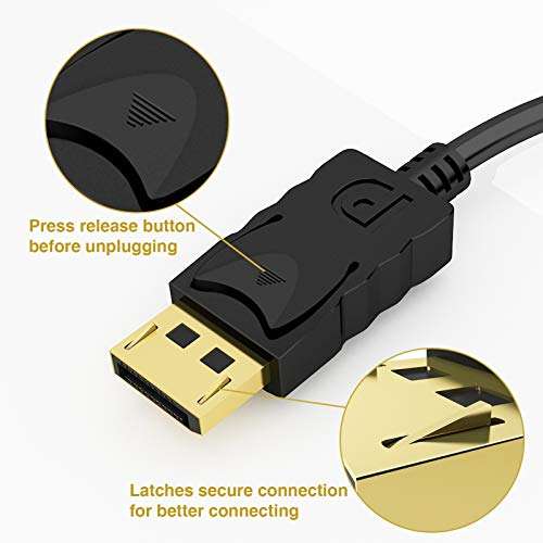 DisplayPort to DVI Cable, VANDESAIL Display Port to DVI Male to Male Adapter Gold Plated Cord, Compatible with PC, Laptop, HDTV, Projector, Monitor and More (6 FT, Black) 5