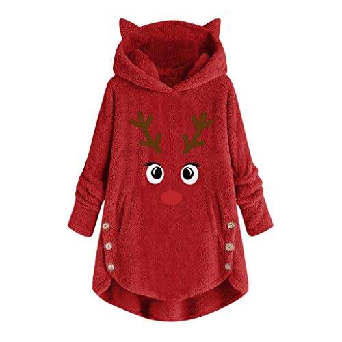 Bottoming Fluffy Tail Tops,2020 Fashion Button Coat for Women Christmas Sweatshirt Hoodies Pullover Plus Size Chaofanjiancai 2
