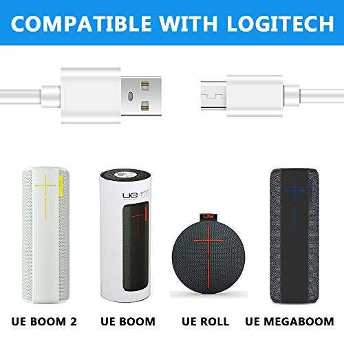 10Ft USB Power Charge Cable Long White for Ultimate Ears UE Wireless Charging Dock, Boom 3, MEGABOOM 3, Blast, MEGABLAST Roll & Mini Boom Speaker Charger Micro USB Charging Cable UE Boom Charger Cord 3