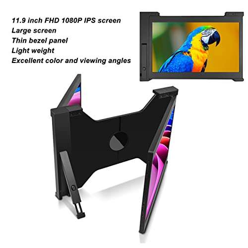 Triple Portable Monitor for Laptop, 11.9in FHD IPS HDR USB C Laptop Monitor Screen External Dual Screen Extender with Stand for 13.3 to 16.5in Laptop Phones for PS3 PS4 for Windows, for Linux(S11) 3