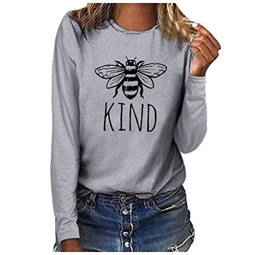 Chaofanjiancai Women Be Kind T Shirts Casual Long Sleeve Crew Neck Graphic Sweatshirt Cute Pullover Tops with Pockets (S, Z-Gray) 2