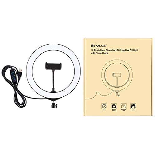 GAO-bo LED Ring Light Vlogging Selfie Photography Video Lights with Cold Shoe Tripod Ball Head & Phone Clamp,10.2 Inch 26cm USB 3 Modes Dimmable (Color : Black) 6