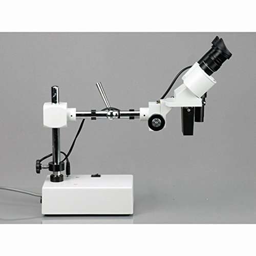 AmScope SE420Y Professional Binocular Stereo Microscope, WF10x and WF15x Eyepieces, 20X and 30X Magnification, 2X Objective, Tungsten Lighting, Boom-Arm Stand, 110V-120V 6