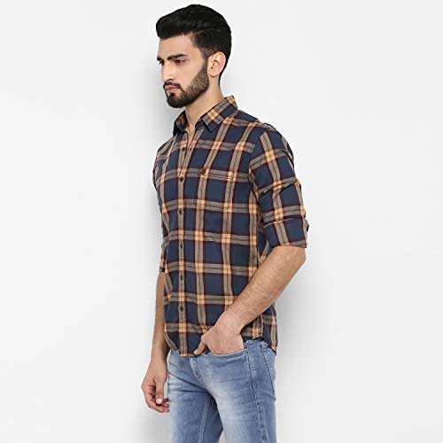 MUFTI Slim Fit Tartan Checks Full Sleeve Dark Grey Shirt 6