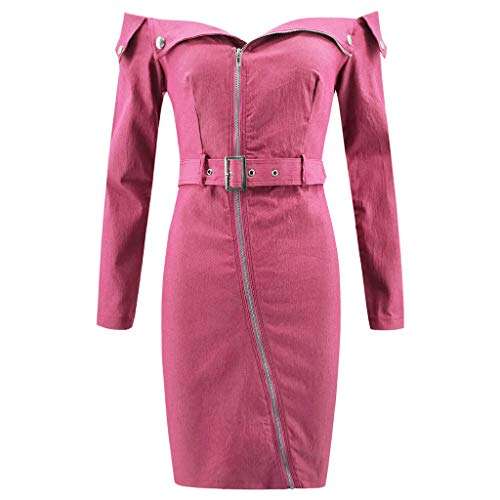 Womens Wrap Dresses Holiday Sexy Long Sleeve Solid Off Shoulder Bodycon Dress Beach Party Mini Dress Pencil Skirts (M, Pink) 6