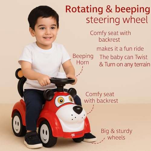 Storio Kuku Kids Ride-On Car – Push Toy for Boys & Girls, Comfortable & Durable, Red Color 5