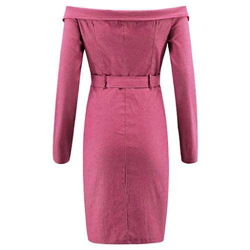 Womens Wrap Dresses Holiday Sexy Long Sleeve Solid Off Shoulder Bodycon Dress Beach Party Mini Dress Pencil Skirts (M, Pink) 5