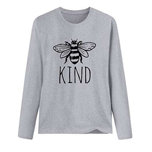 Chaofanjiancai Women Be Kind T Shirts Casual Long Sleeve Crew Neck Graphic Sweatshirt Cute Pullover Tops with Pockets (S, Z-Gray) 3
