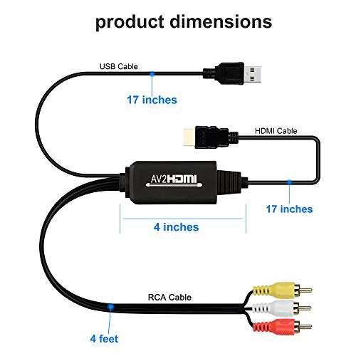 MOYOON RCA to HDMI, RCA to HDMI Converter, Audio Converter with USB Charge Cable, Mini AV 3RCA CVBS Composite Cable to 1080P HDMI Adapter Supporting Laptop (Black) 4
