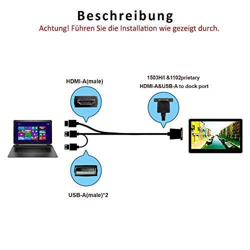 GeChic HDMI-A & USB-A to Rear Dock Port Y Cable (2m) Suitable for 1503 Series (Except 1503E) & 1102 Series 5