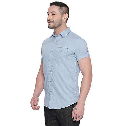 MUFTI Sky Solid Turn Up Half Sleeved Shirt 3