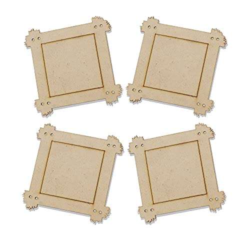SUNFRAMEWORKS DIY MDF Blank Wood Craft Frame Cutout for Painting Art Work Wall Decoration Set of 4 Square Frames for Kids Decoupage Project/Picture Decor Product (2mm -Small) 2