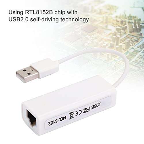 USB to Ethernet Adapter,Computer Network Card USB2.0 Ethernet Adapter RJ45 White ABS RTL8152B Chip Computer External Network Card 5