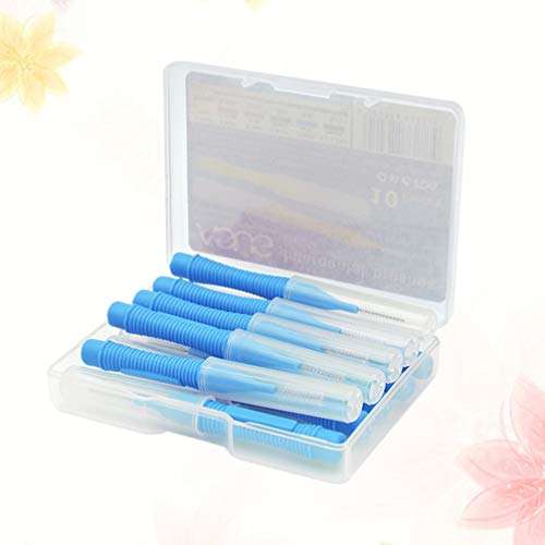 HEALLILY Interdental Brush Cleaner Interdental Slim Brush Toothpick Tooth Flossing Head Oral Dental Care Supplies 10pcs (Blue) 4