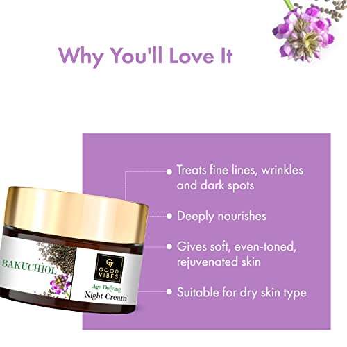 Good Vibes Bakuchiol Age Defying Night Cream, 50 g Natural Retinol, Anti-Aging, Wrinkle Control Face Moisturizer With Shea Butter, Vegan, No Parabens, Mineral Oils, Sulphates, Animal Testing 5