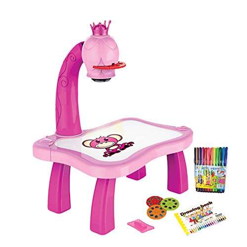 Child Learning Desk Home Projector Learning/Drawing Painting Set, Projecting Images to Help Kids Trace and Draw Educational Fun Educational Toys for Boys and Girls (Pink) 2