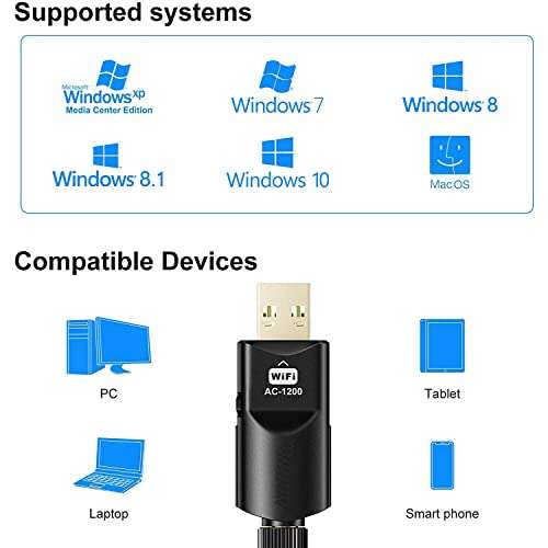 1200Mbps Wireless USB WiFi Adapter Dongle Dual Band 2.4G/5GHz w/Antenna 802.11AC 5