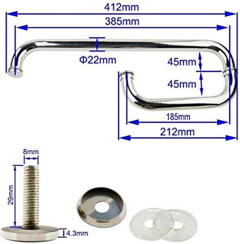 Fulinmen Shower Glass Door Handles Sets for Hotel Bathroom, 304 Stainless Steel Replacement Single Door Handle (Size : 385m (Size : 385mm+185mm) 4