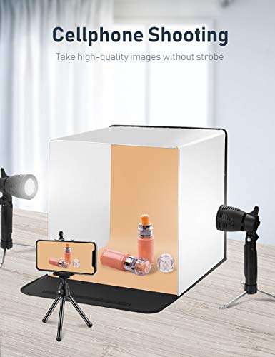 ESDDI Photo Light Box Photography 16x16/40x40cm Portable Table Top Lighting Shooting Tent Kit Foldable Cube with 2x20 Led Lights 3 Color Backdrop for Jewellery Product Advertising 6