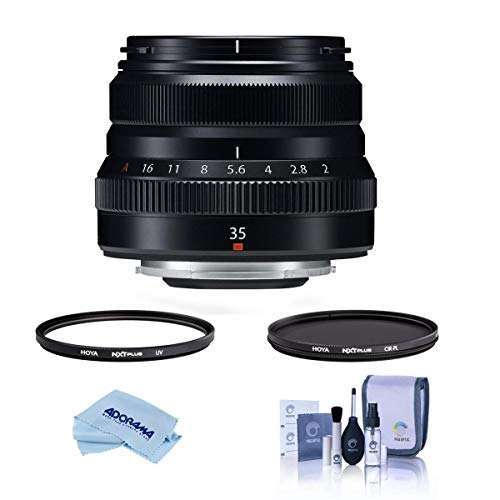 Fujifilm XF 35mm F/2 R WR Lens, Black - Bundle with Hoya 43mm 10-Layer HMC Multi-Coated UV Filter, Hoya 43mm HMC Multi-Coated Circular Polarizer Filter, Cleaning Kit, Microfiber Cloth 2