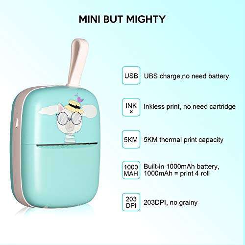 Pocket Printer Mini Portable Sticker Thermal Label Printer for iOS Android PEEWF Mini Receipt Printer for Phone Bluetooth Wireless Instant - 4 Thermal Roll for Kids 5